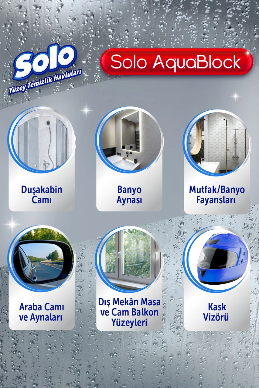 Aquablock Cam Yüzeylere Özel Temizlik Havlusu 3'lü 90 Yaprak Tekli