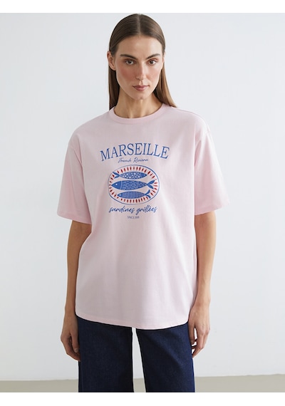 Lc Waikiki Lc Waıkıkı Pembe Oversize %100 Pamuklu Kadın Tişört