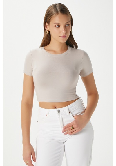 Ritnice Kadın Deal Lux Touch Yumuşak Doku Crop Bej Bluz