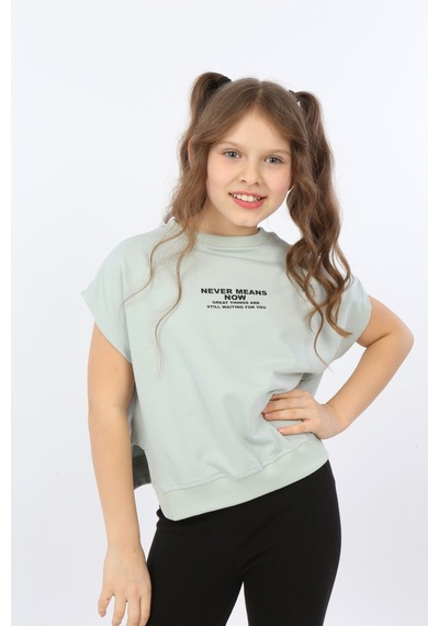 Toontoy Kids Toontoy Kız Çocuk Never Means Now Baskılı Tişört Yeşil