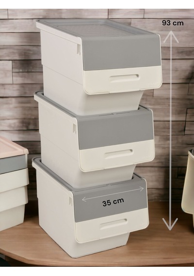 Technow Motek 33 Litre Beyaz Gri Tekerlekli 3 33 Lt 3'lü Set Organizer + Temizlik Seti Gri - Beyaz