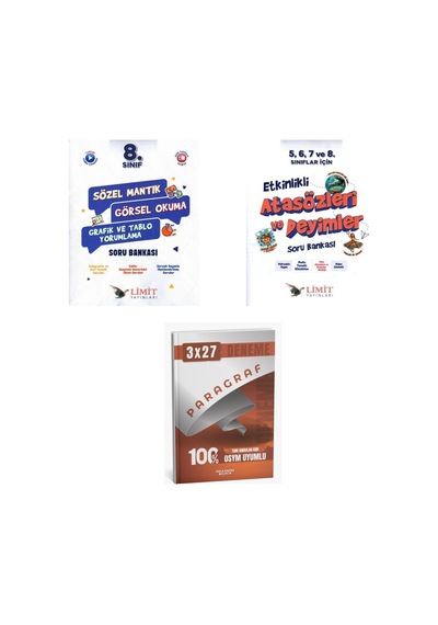 2027 Limit 8. Sınıf/lgs Mantık Soru + 8. Sınıf/lgs Türkçe Soru + Anla Kazan Paragraf Deneme 3'lü Set