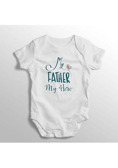 İmaj Tuğbababy My Father My Hero Yazılı Baskılı Bebek Zıbını Beyaz