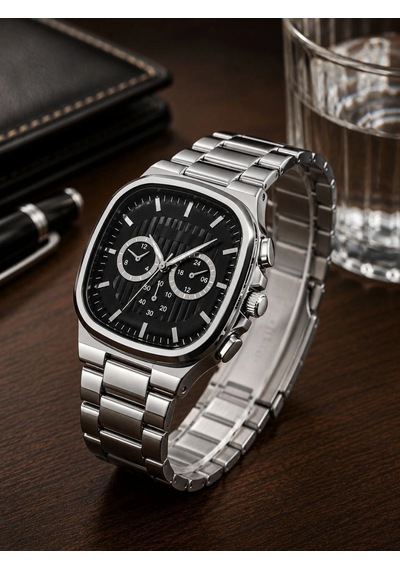 Erkek Gümüş Renk Metal Kordon Analog Kol Saati Siyah Kadran Takvim Göstergeli - Gümüş Çok Renkli 96587900