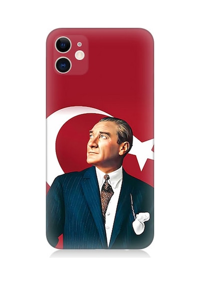 Apple Uyumlu  iPhone 12 Silikon Kılıf Mustafa Kemal Atatürk Ve Bayrak