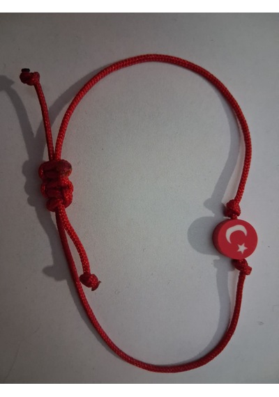 Set Kolye, Küpe, Makrome Bileklik Ay Yıldız, Türk Bayrağı, Kırmızı Boyalı, Tek Yüzlü Hediye Ambalajlı