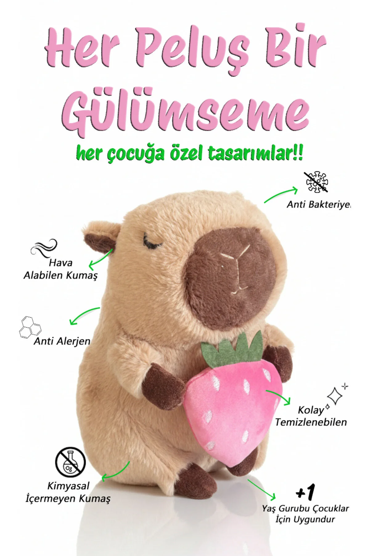 Capybara Çilekli Seri 35 Cm - Koleksiyon & Yumuşacık Acı Kahverengi
