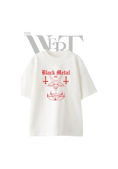 Thewert Black Metal Baphomet Tasarım Baskılı Ünisex Beyaz Oversize T-shirt