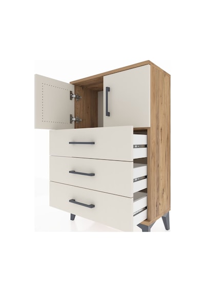 Arges Komodin Tek Raflı 3 Çekmeceli 2 Kapaklı 60x30x96 Çam-ay... Çam