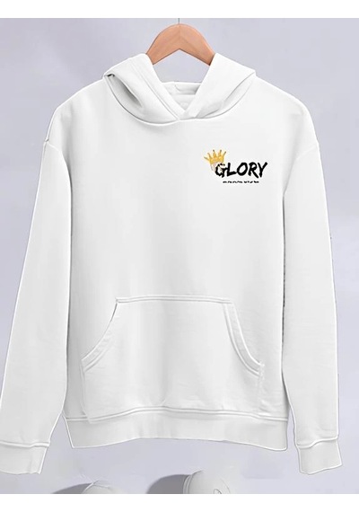 Zenna Tarz Kışlık Üç İplik Kapşonlu Sweatshirt - Beyaz