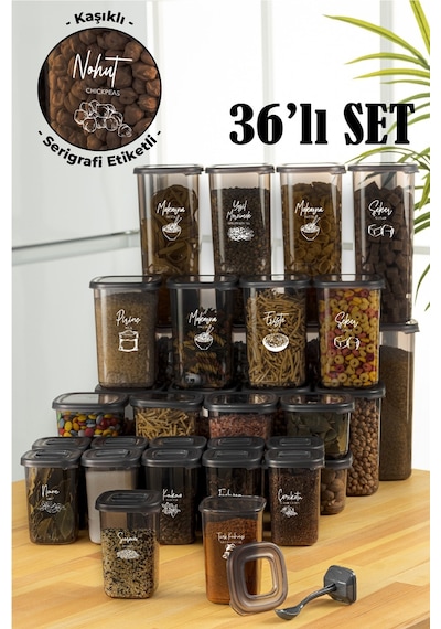 Vienev 36lı Beyaz Sergrfi Etketli Kaşklı Peggy Kare Erzak Bahrt Full Set 8x 1,75, 1,2, 0,55 12x 0,45 Ant Şeffaf