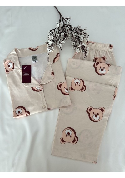 Mh Moony Homewears 2'li Kahve Ayıcık Penye Pijama Takımı Kahve
