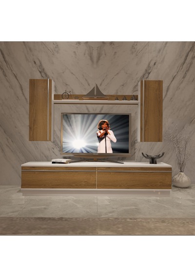 Decoraktiv Eko 5db Mdf Std Tv Ünitesi Tv Sehpası - Beyaz Pera Beyaz - Meşe