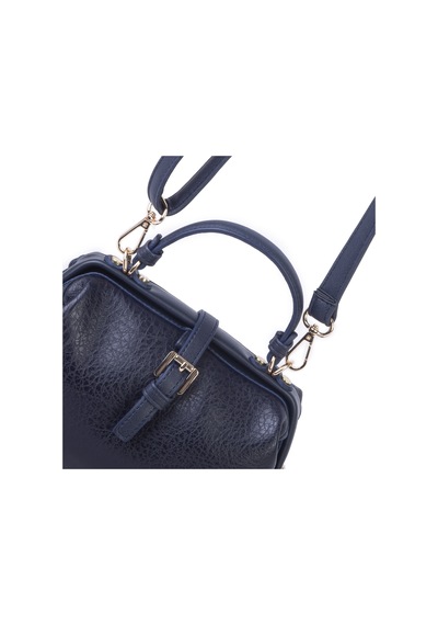 Nas Bag Hakiki Deri Görünümlü Vintage Doktor Çantası Küçük Boy El Ve Omuz Çantası Lacivert Victoria Laci