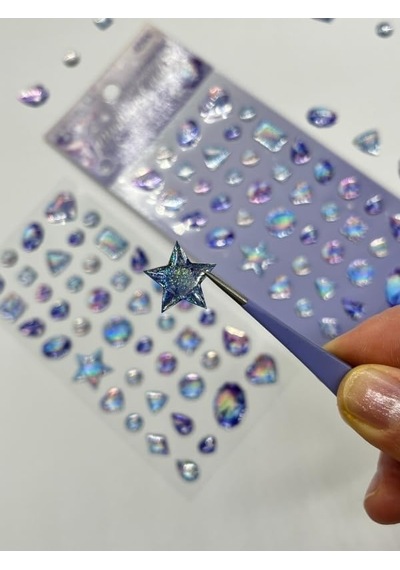 Holografik Galaxy Mavi Mor Işıltılı Tek Yaprak 42 Adet Taş Sticker Seti/etiket/çıkartma 1