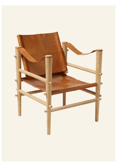 Cinas Noble Safari Lounge Koltuk Bambus Gövde Deri Oturum Skandinav Tarz 61x59x79 Cm Sandalye Kahverengi