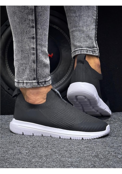Unisex Ortopedik Bağcıksız Triko Spor Ayakkabı-siyah-beyaz-228 Siyah  -  Beyaz