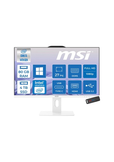 MSI PRO AP272P 14M-868XEUP30 i5-14400 80 GB 4 TB SSD 27" W11P AIO Masaüstü Bilgisayar
