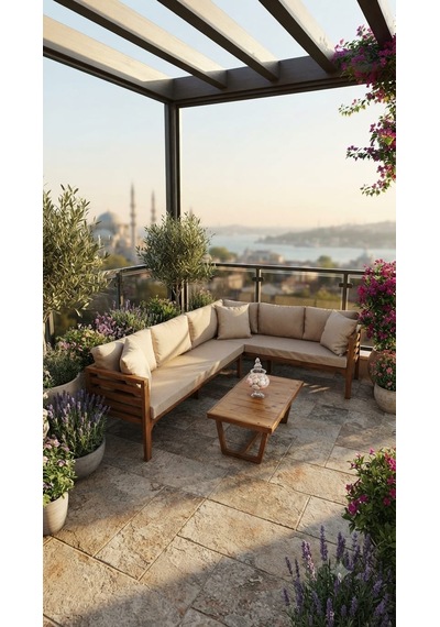 Ahşap Köşe Takımı L Koltuk 180x140 Cm Açık Ceviz