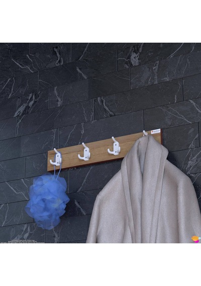 Modilayn Arı Serisi 4'lü Set 61,4x9,6 Cm 12 Kancalı Banyo Askısı - Ekstra Düzen Ve Yer Tasarrufu Safir Meşe