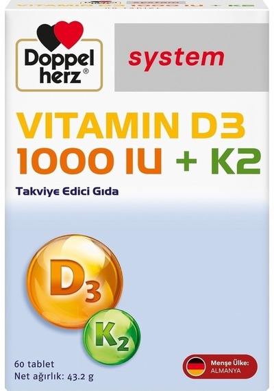 Doppelherz Vitamin D3 1000 Iu + K2 60 Tablet