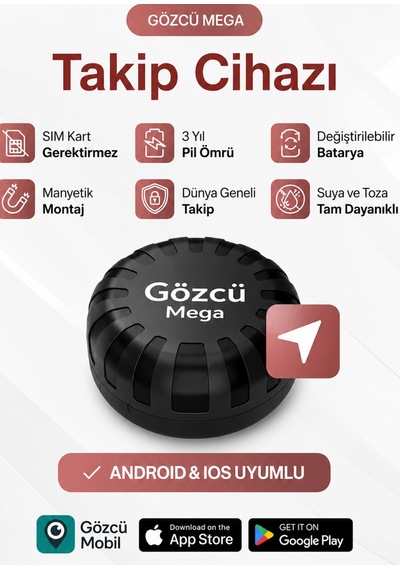 Gözcü Mega Gps  Sım Kartsız, Mıknatıslı, 3 Yıl Pil Ömürlü Küresel