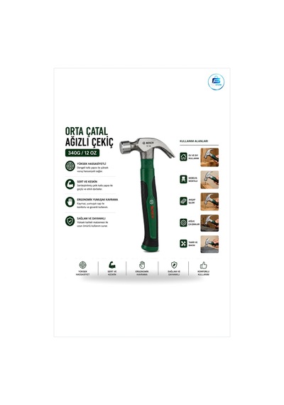 Orta Çatal Çekiç Oz 24 Cm Ergonomik Yumuşak Sap Ağızlı Çelik Kafa