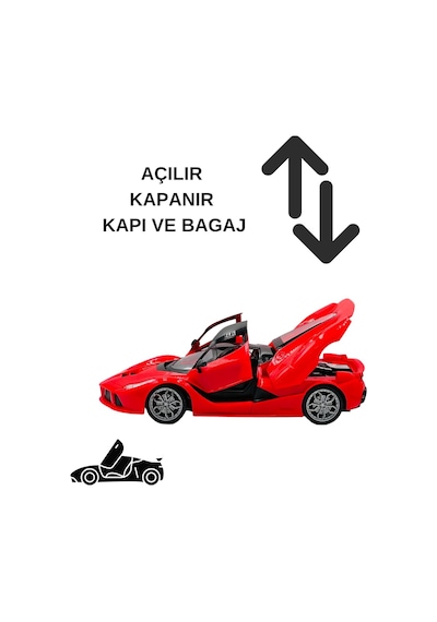 Uzaktan Kumandalı Işıklı Spor Araba - 1:16 Büyük Boy Açılır Kapı Ve Bagajlı Oyuncak Araba Kırmızı Ferrari