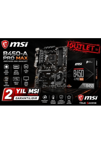Msı B450-a Pro Max Am4 Ddr4 3466 Oc Vga Dvı Hdmı M.2 Usb3.1 Atx Ananart