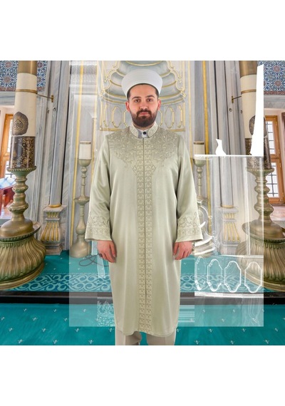 Lüks Fesebbih İmam Cübbesi Mint Yeşili Çok Renkli