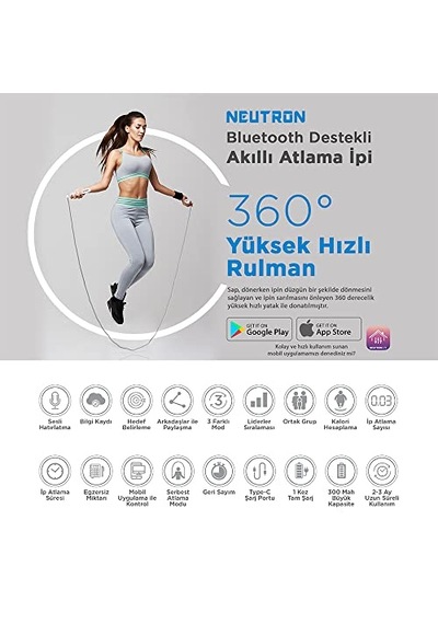 Akıllı Bluetooth Atlama İpi - Egzersiz Atlama, Ayarlanabilir Kablolu Nane Askısız Top Bluetooth Destekli