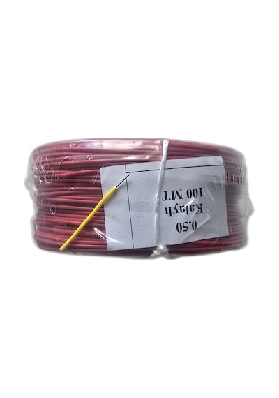 Tek Damarlı Kalaylı Tam Bakır Zil Teli Montaj Teli 0.50 Mm 100 Metre Kırmızı Zil Kablosu