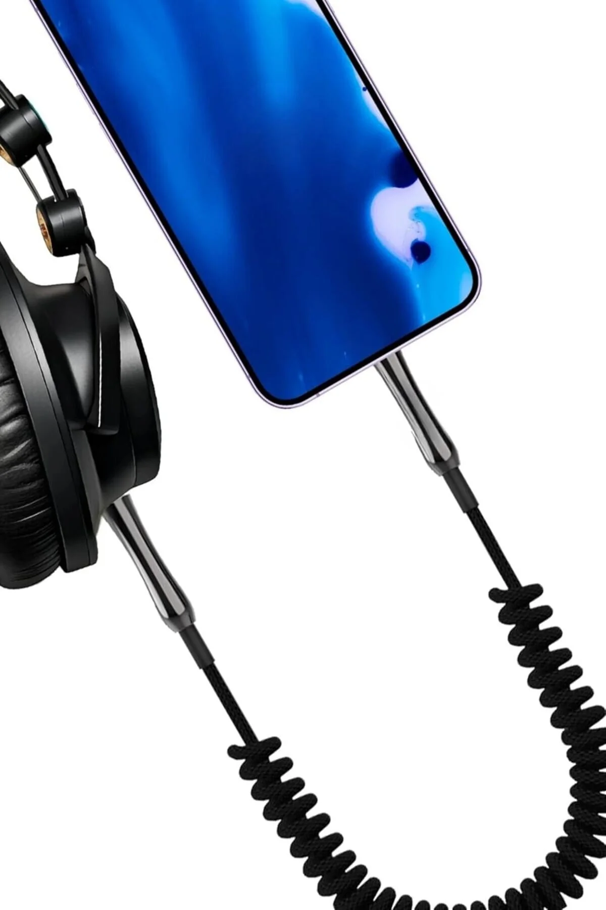 İphone 11/12/13/14 Uyumlu Kumaş Spiralli Aux Kablosu Kopmaz Dolaşmaz 1 Metre