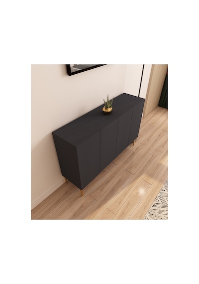 Serel 120 Cm Konsol, Tv Ünitesi, Çok Amaçlı Dolap - Antrasit-altın Çok Renkli