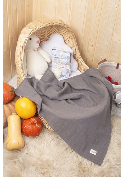 Luckka Dijital Baskılı 3'lü Müslin Örtü Seti - 75x75 Cm - Zt5000 Gri Gri