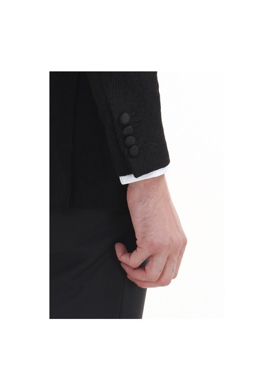 Ramsey Siyah Desenli Thin&taller Slim Fit Kruvaze Yaka Dokuma Smokin Takım Elbise