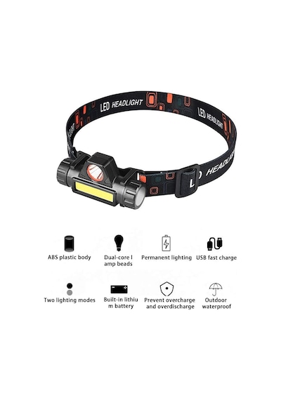Cata Ct-9120 Mir Kafa Lambası 200lm Fener Led Usb Akkülü Şarjlı Su Geçirmez Cob Dağ Gece Balıkçılık Siyah