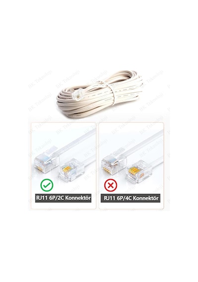 Rj11 6p2c Hazır Telefon Modem Ara Hat Kablosu 10 Metre