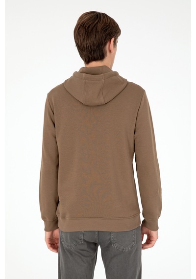 U.S. Polo Assn. Erkek Kapüşonlu Haki Basic Şardonlu Sweatshirt 50295176-VR027