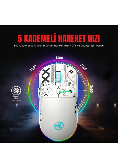 T90 Kablosuz 3 Modlu Mouse -650 Mah Batarya - 4800 Fps Özel Baskılı Tasarım - Rgb Diğer