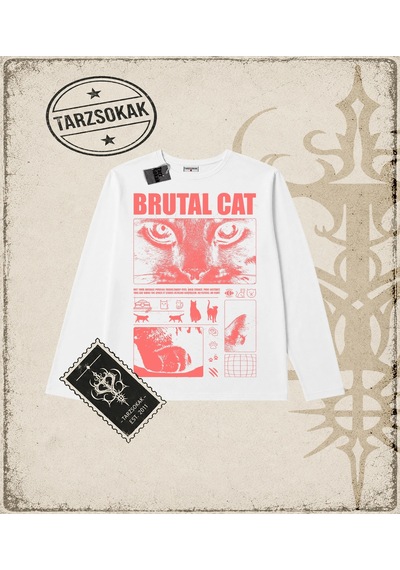 Tarzsokak Gotik & Grunge Streetwear Brutal Cat Long Sleeve Beyaz