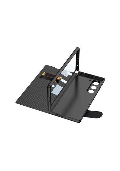 Galaxy Uyumlu Z Fold 6 Kılıf Karbon Fiber Tasarımlı Magnetik Tokalı Kartlıklı Redclick Kıpta Zega Kapak