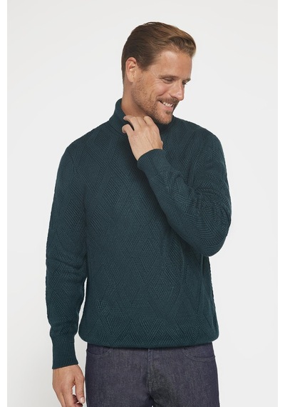 Tudors Slim Fit Dar Kesim Tam Balıkçı Yaka Desenli Yeşil Erkek Triko Triko Kazak-29717-yeşil Yeşil