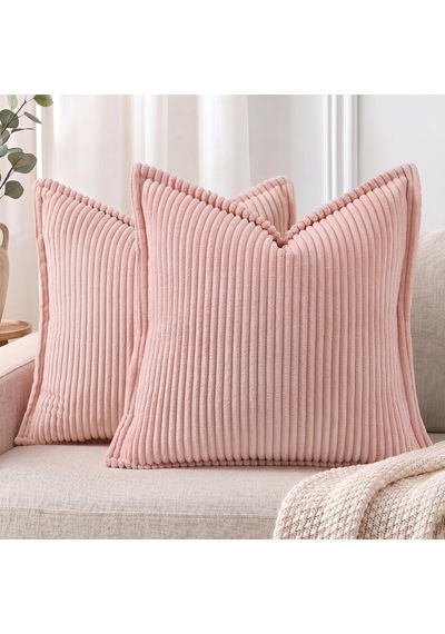 Kadife Yastık Kılıfları 45 X 45 Cm 2'li Set - Oturma Odası, Yatak İçin Geniş Kenarlıklı Çizgili Kırlent Kıl Diğer
