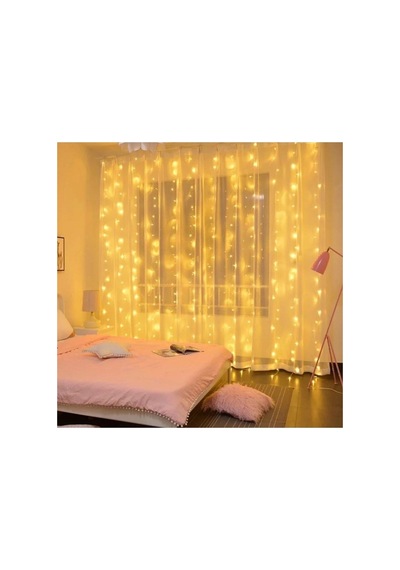 Peri Telli Perde Led Işık Kumandalı 300 Ledli 3 X 3 Metre Usb'li 8 Animasyonlu Günışığı Yıld Gün Işığı