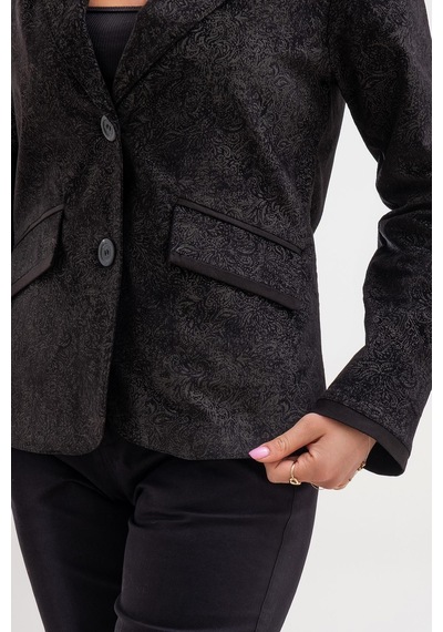 Bold & Young Kadın Baskılı Kadife Blazer Ceket Likralı Pamuklu Kumaş, Astarlı, Çift Cepli Kadife Desenli Siyah Bold & Young Kadın Baskılı Kadife Blazer Ceket Likralı Pamuklu Kumaş, Astarlı, Çift Cepli Kadife Desenli Siyah