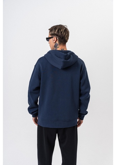Erkek Respire Yazı Detaylı Kapüşonlu Basic Zip Oversize Hoodie Lacivert