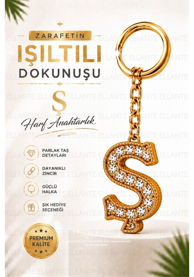 Kişiye Özel Harf Anahtarlık Altın Renk Zirkon Taşlı Şık Çanta Süsü Anahtar Aksesuarı Hediyelik Harf 98555797