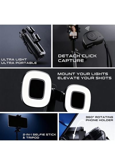Tr Lph112 Dolgu Işıklı 360 Derece Dönebilen 3in1 Selfie Çubuğu Ve Tripod Siyah