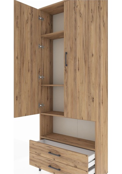 Arges Dolap 4 Raflı 2 Çekmeceli 2 Kapaklı 88x30x221 Çam-çam Atlas Çam
